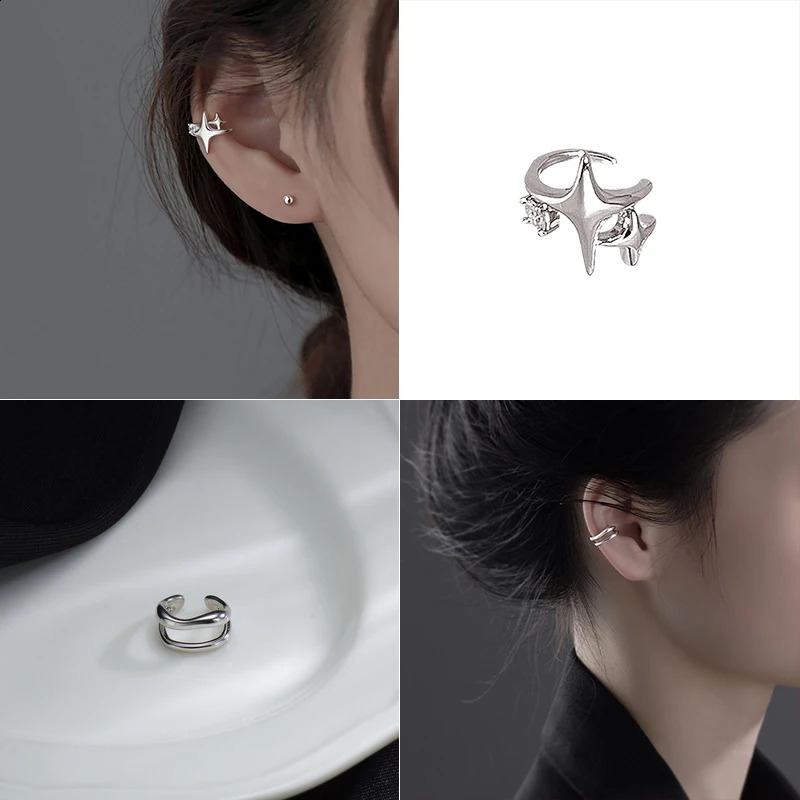 Four Pointed Star Clip Zircon Earrings Suitable Women Without Ear Holes Jewelry Bones Men y Trendy Accessories 260623