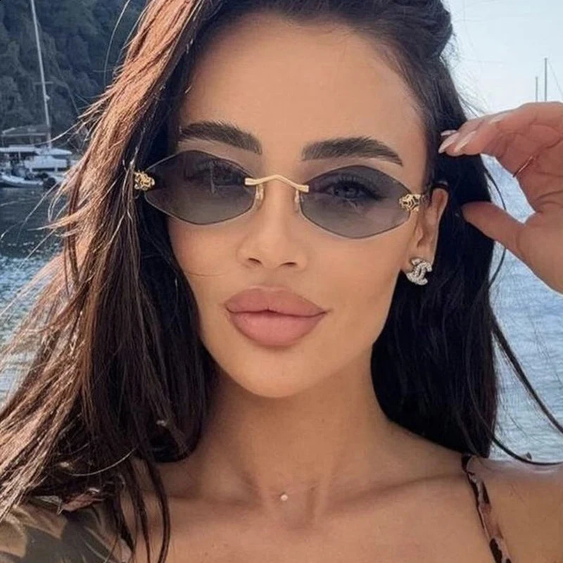 Fashion Rimless Polygonal Sunglasses women Trendy Gradient Lens Metal Shades y Small Rhombus Vintage Sun Glasses 260626
