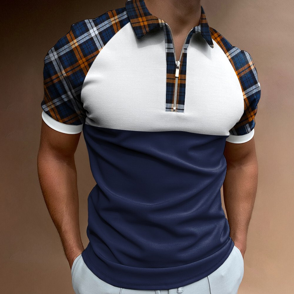 The 2025 summer new men's zippered short-sleeved POLO shirt features street fashion and comfort with 3D checkered print - view 4