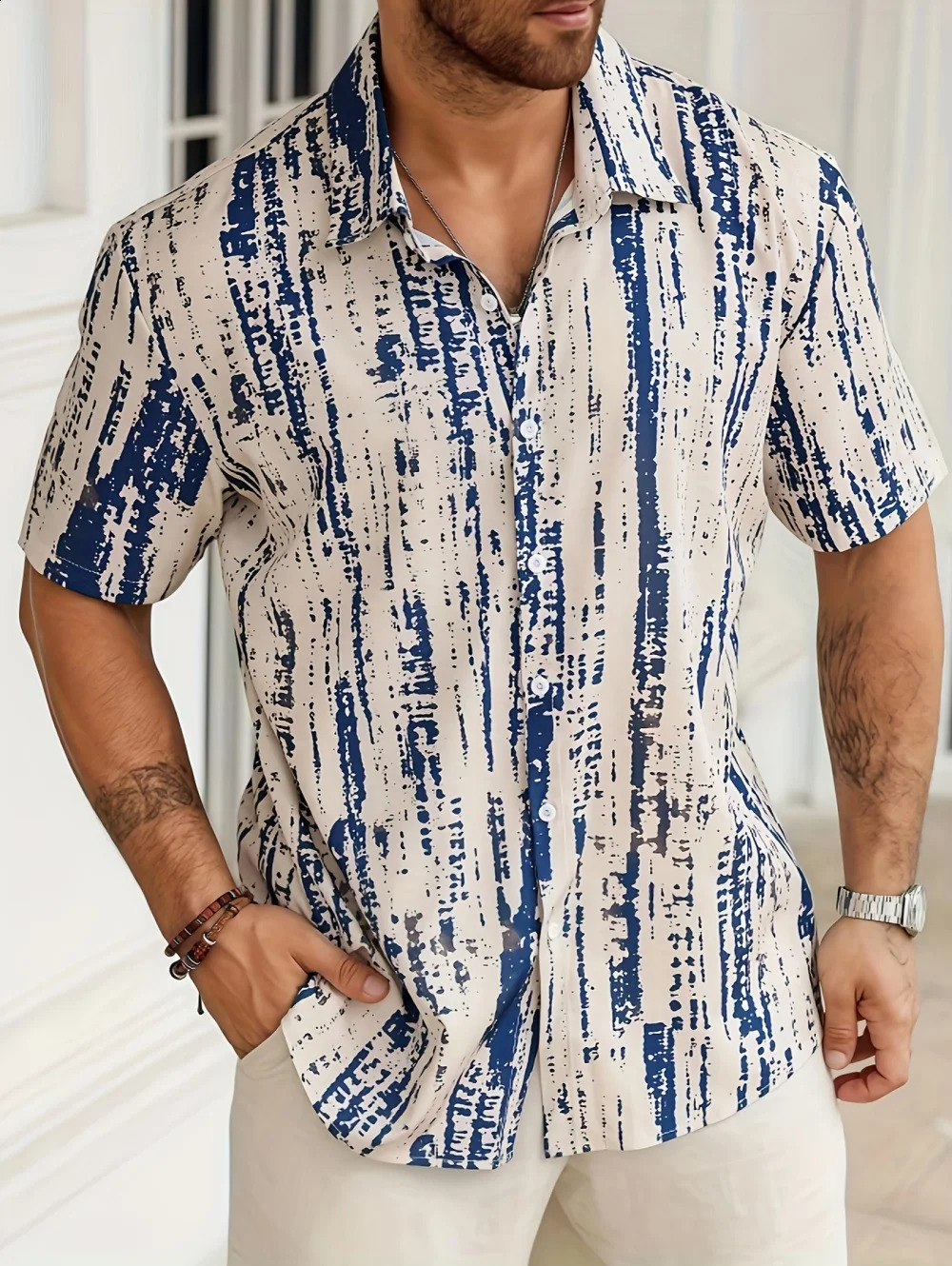 Summer Retro Texture Gradient Artistic 3D Printed Shirts - Casual Beach Hawaiian Style Mens Top - Suitable for Daily Wearing 260626