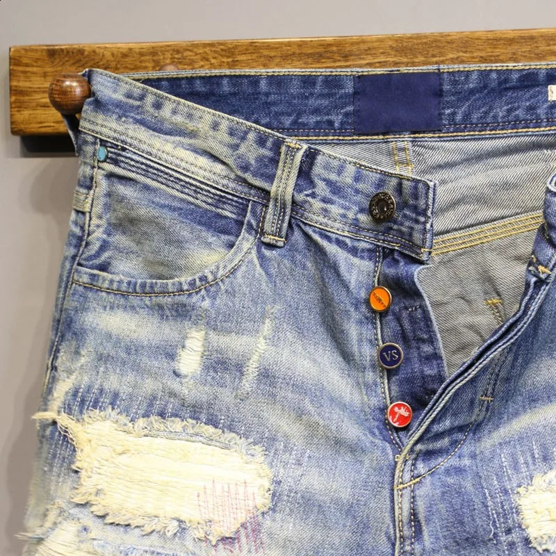 Summer Mens Fashion Hole Ripped Short Jeans Knee Length Embroidery Slim Fit Bermuda Denim Shorts Streetwear Cowboy Trousers 260625 - view 5