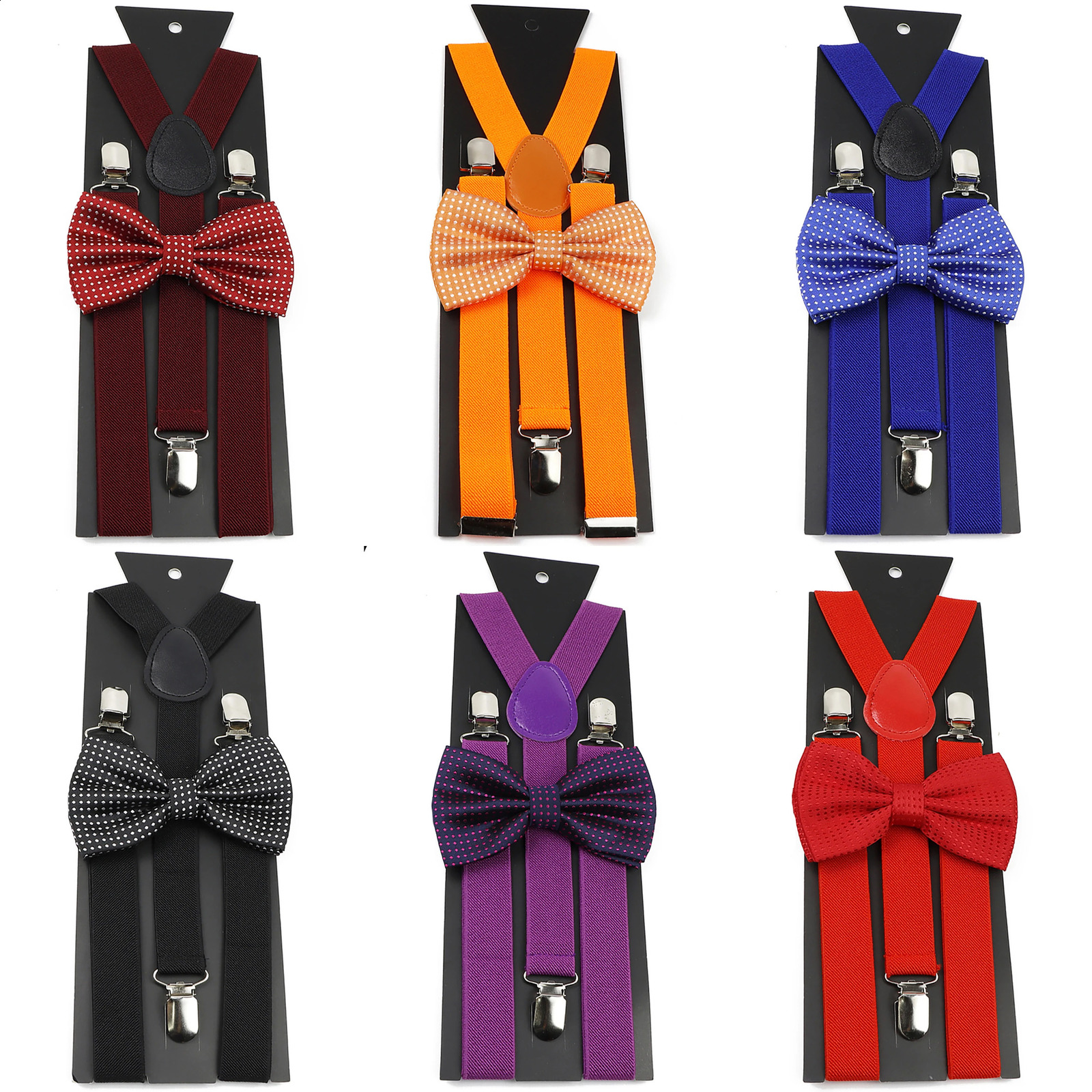 Elastic Leather Suspenders Bowtie Set Soild Color Dot Bow Tie Braces Red Blue Purple Men Women Kids Adjustable Y-Back Brace 260626