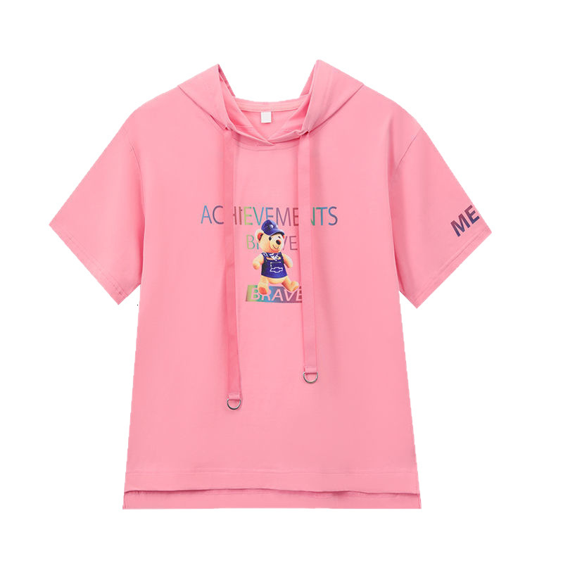 Women S Cotton Short Sleeve Summer Thin Fashion Cartoon Sweatshirt Loose Hooded T Shirt Half Sleeve Top - view 6