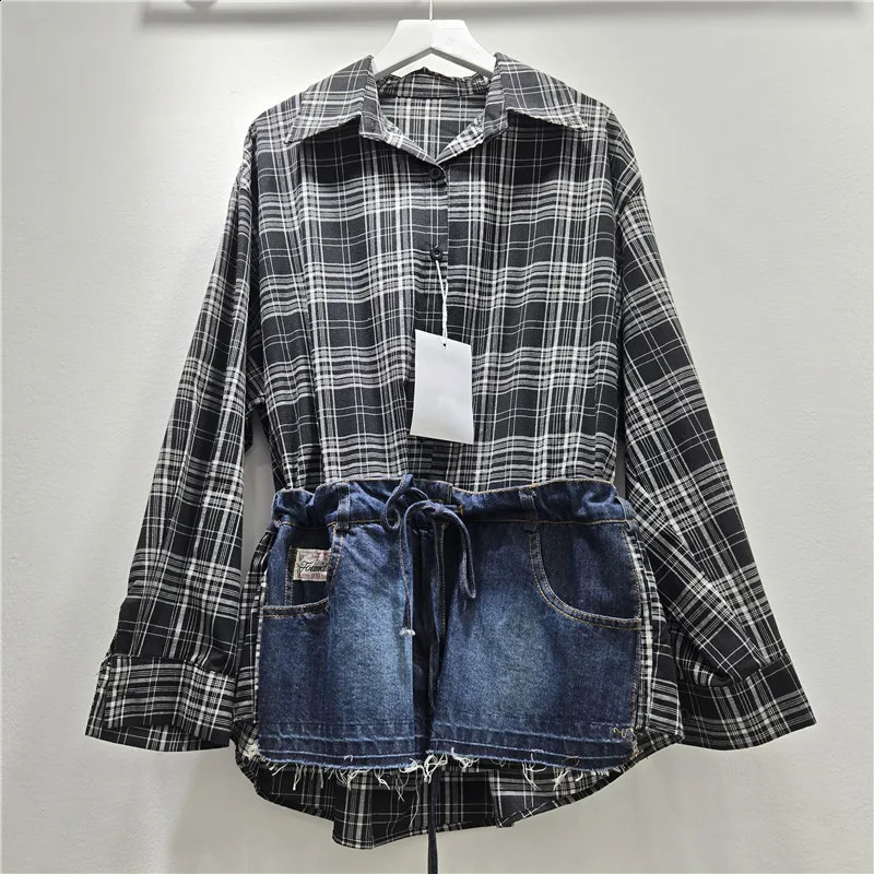 SuperAen Spring 2026 Korean-style ned Denim Patchwork Long-sleeved Shirt Single Breasted Loose Casual Tops 260626 - view 3