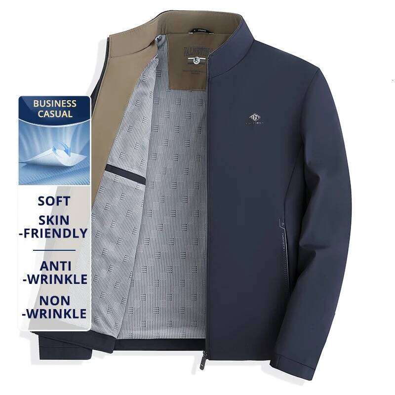 Premium Anti-pilling Breathable Mature Men Blazer Jacket Business Casual Spring Fall Stand Collar Windbreaker Executive Coats W260626 - view 5