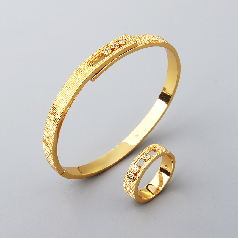 Rings European American Fashion Watch Strap Striped Bracelet And Ring Set With Dynamic Zircon Heart-Beat Design High-End Couple's Trendy Matching - view 1