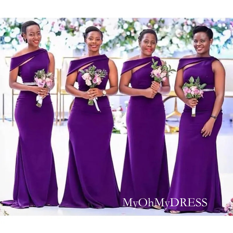 Purple Long Bridesmaid Dresses African Black Girl Women Satin Mermaid Wedding Party Dress Prom Formal Gown Vestidos Custom Y626