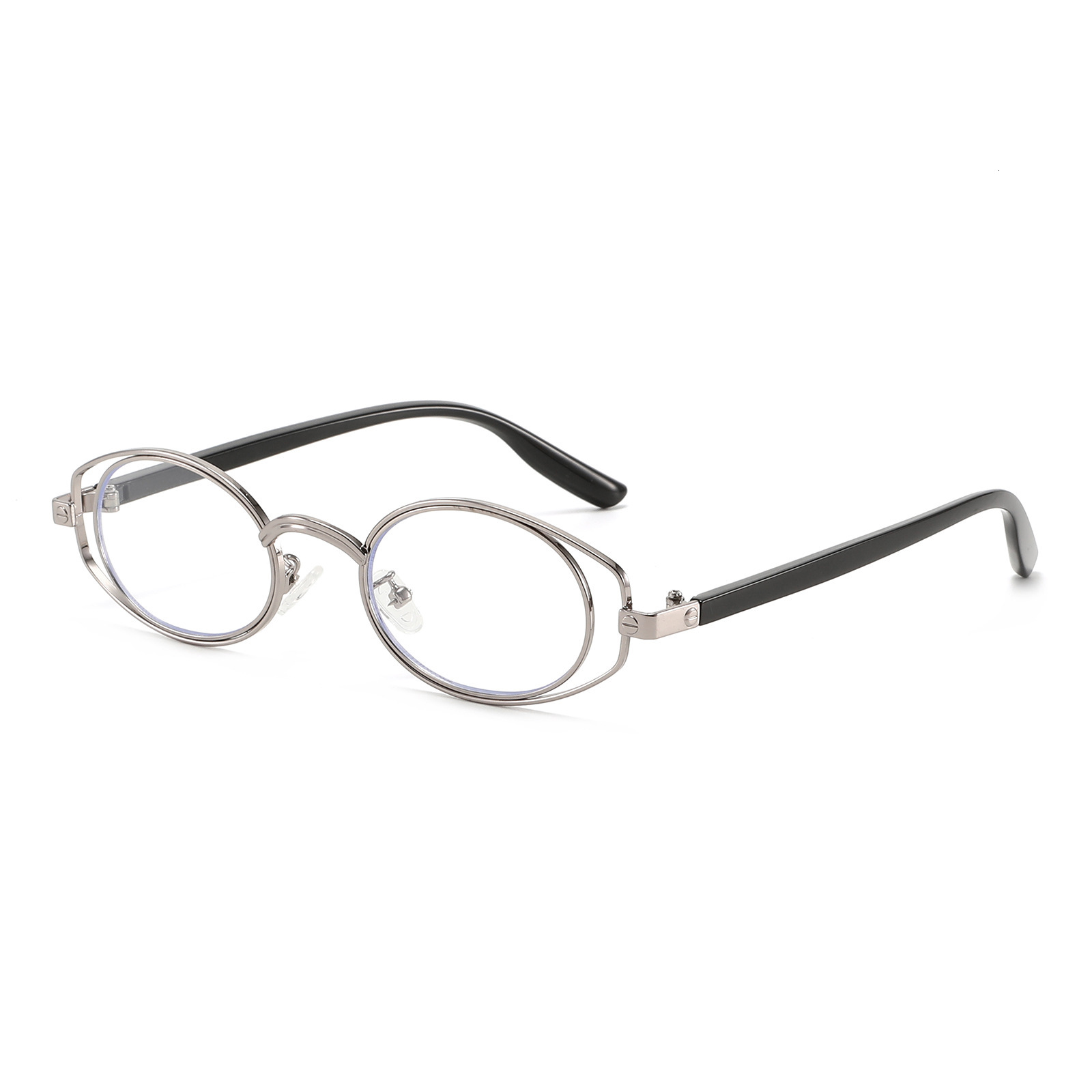 New Double-Ring Oval Fashion Eyeglass Frame, Korean Retro Style, For Women, Anti-Blue Light, Can Be Fitted With Prescription Lenses - view 3