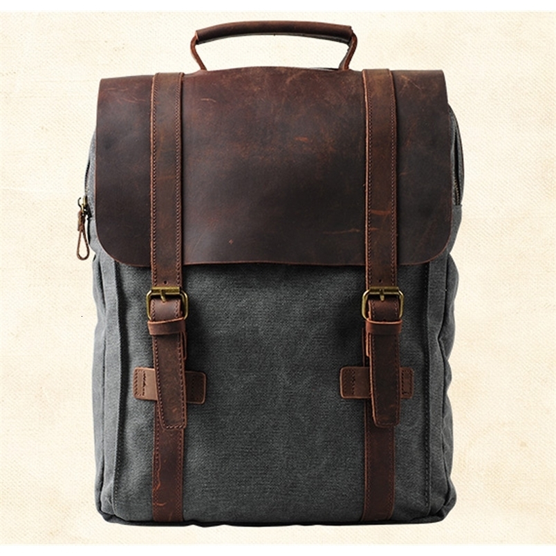 Fashion Male Backpack Leather military Canvas backpack Men women school bag bagpack rucksack mochila y260615