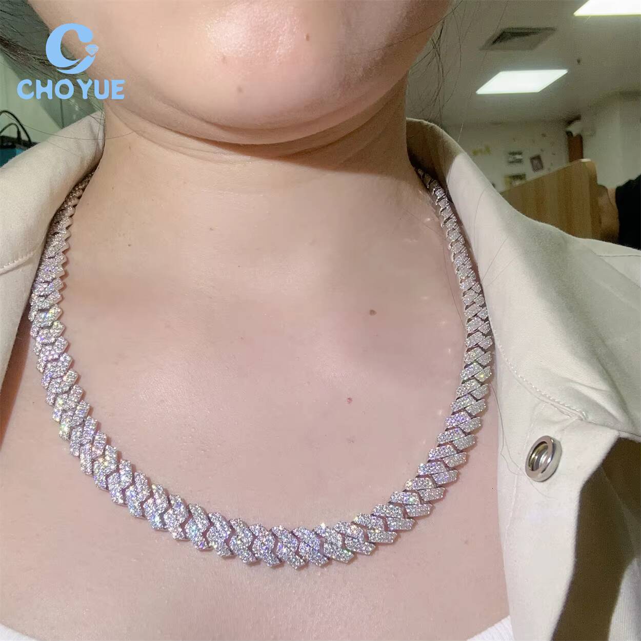Hip Hop Style Trend 10MM Iced Out VVS Moissanite Diamond Cuban Link Chain 925 Sterling Silver Fine Jewelry Necklace - view 7