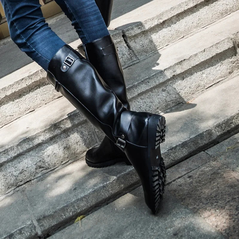 Plus Size 37-46 Top Quality Punk Style Gothic Knee High Motorcycle Boots Men Winter Soft Leather Long Boots for Man 260625 - view 7