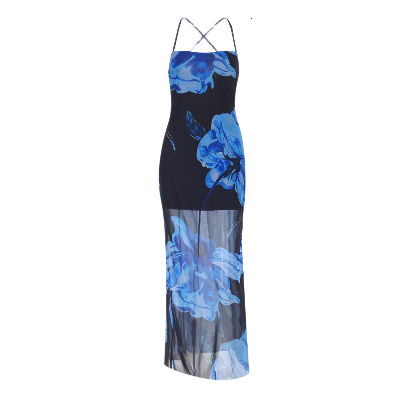 WQ25038PFO Halter Neck Backless Tie Dress 2025 Summer Beach Vacation Printed Maxi Dress - view 6