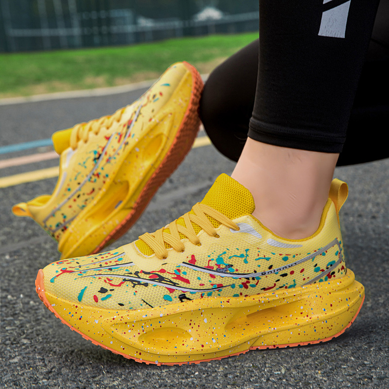 Colorful Ink Splash Mesh Road Running Sneakers For Men Women High Rebound Hollow Midsole Non Slip Rubber Outsole Lightweight Jogging Footwear - view 9