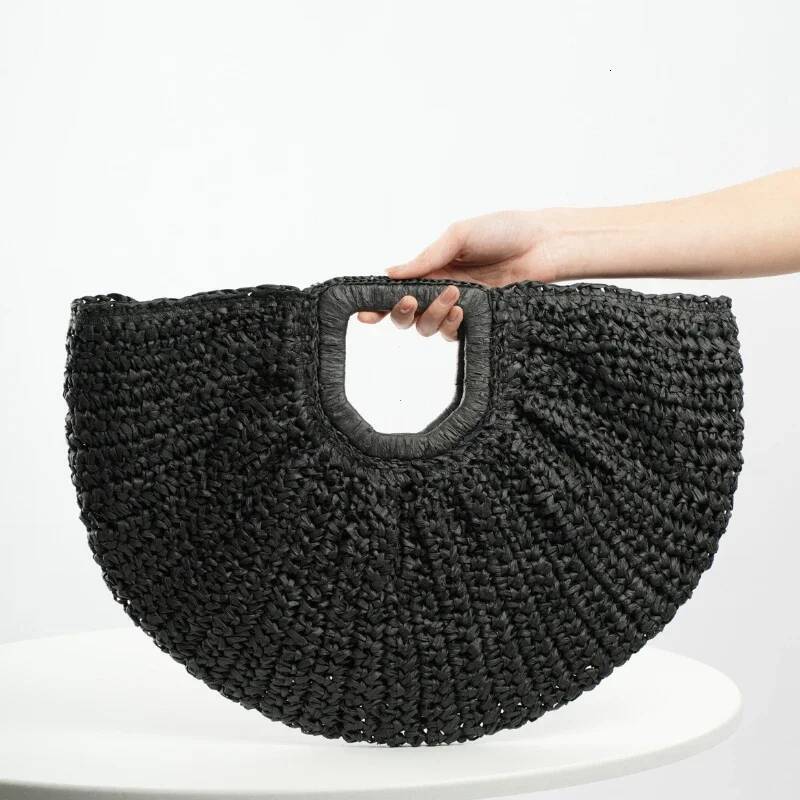 Casual Rattan Woven Handbag Large Capacity Designer Women's Straw Summer Half-Moon Beach Tote Shopping Bag