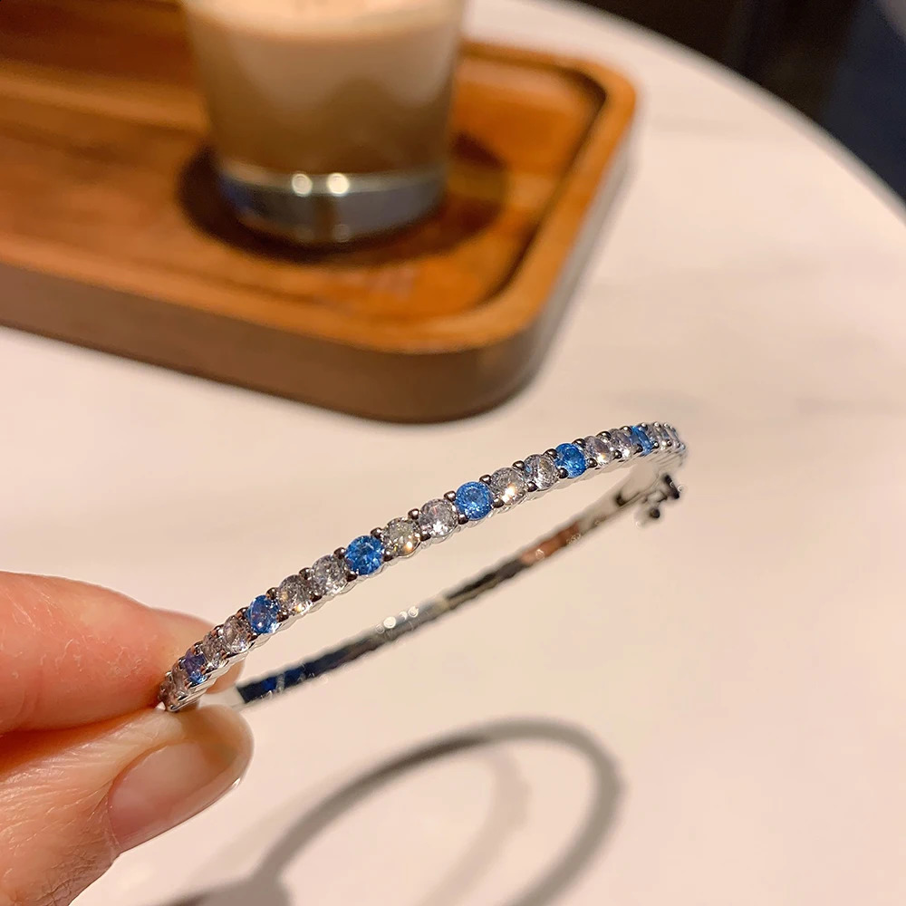 Trend Wedding Bangles for Women y Aquamarine Sapphire High Carbon Diamond Bracelets Fine Jewelry Accessories 16-17cm 260626 - view 3