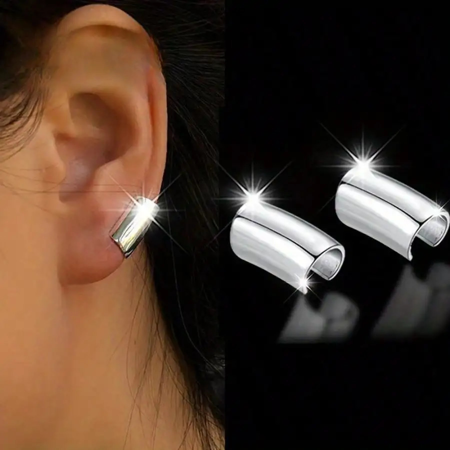 1pc Simple Long Tube Geometric Stainless Steel Ear Clip For Men Women Non Piercing Cuff Jewelry Fashion Daily Wear Style 260623 - view 3