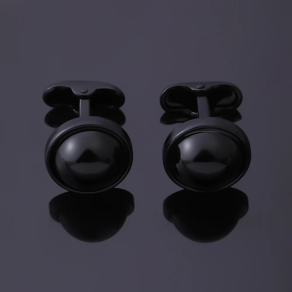 2Pcs/Set Punk Pure Black Round Mens Cufflinks Darkness Hemispherical n Whale Back Closure Cuff Button 260626