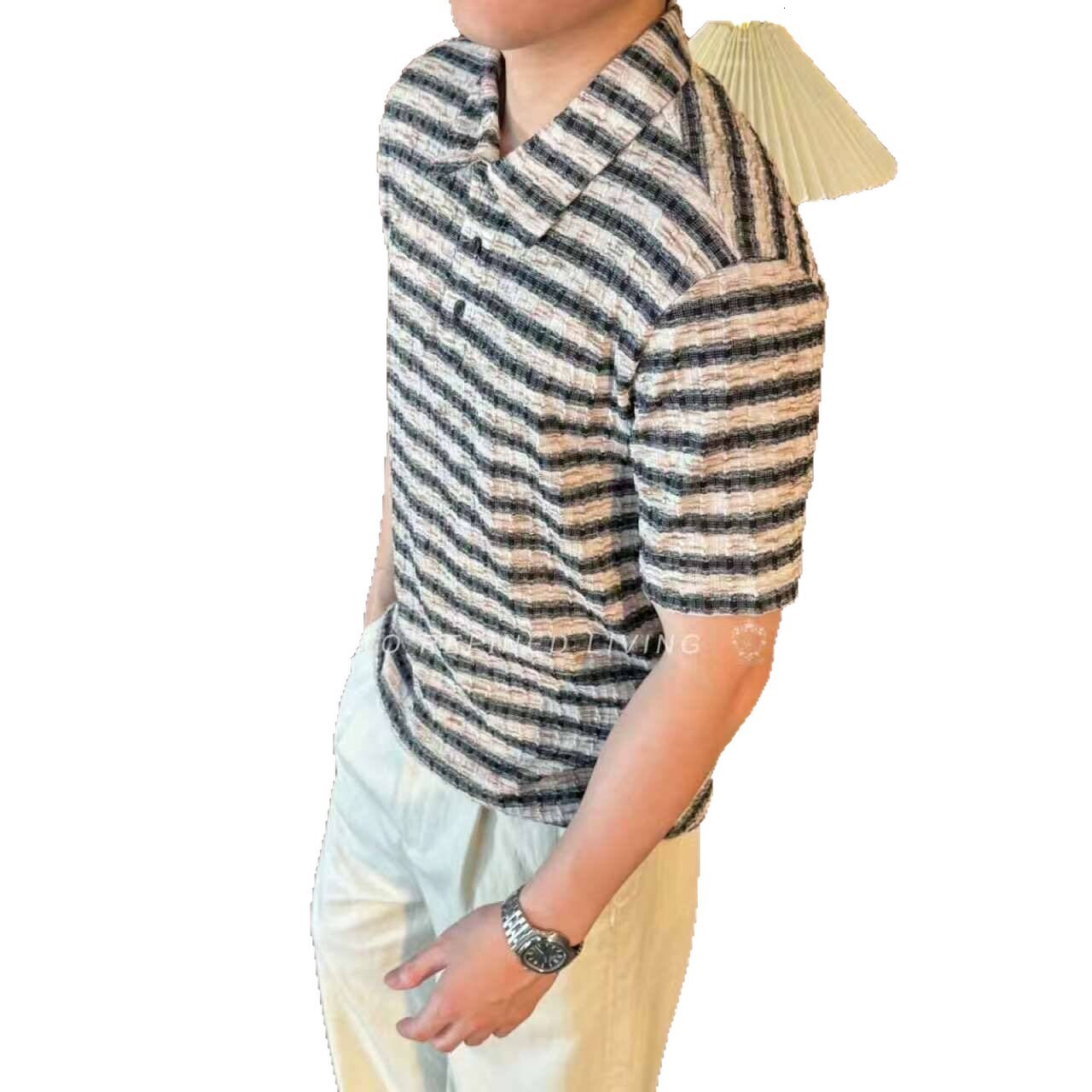 Striped Turn-Down Collar Short-Sleeve Polo Shirt For Men, Summer Versatile Casual Fashion Simple High-End T-Shirt - view 6