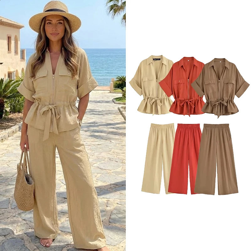 Willshela Women Fashion 2 Piece Set Solid Front Zipper Shirts Vintage High Elastic Waist Trousers Feamle Chic Lady Pants Sets 260626