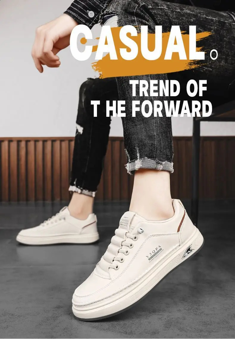 Mens White Platform Sneakers 2026 Autumn Breathable PU Thick Sole Casual Daily Streetwear Korean Style Footwear 260626 - view 3