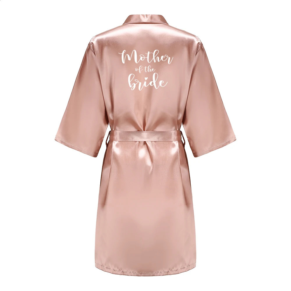 Womens Satin Kimono Robes With White Letter Bride Bridesmaid Short Getting Ready Wedding Dressing Gown 260625 - view 7