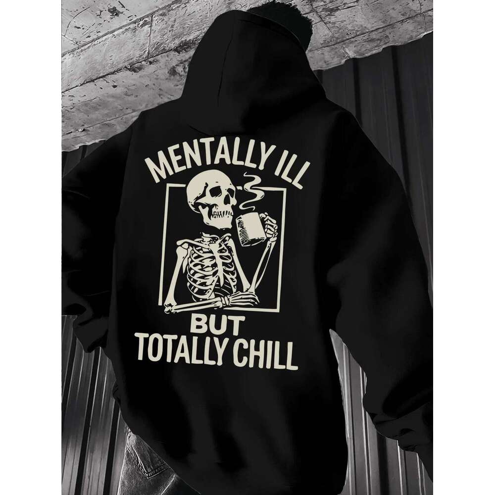 Men's women's American street retro skull elements fun letter fashion hoodies, essential, with soft and warm lining W260626