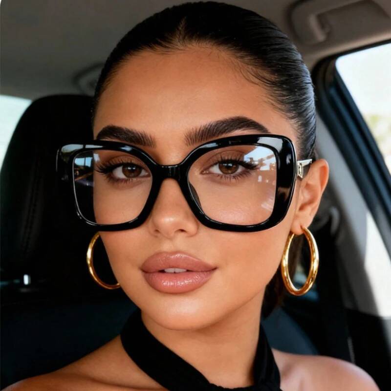 Brand Oversized Square Reading Women Triangle Heart Temple Eyeglasses Blue Light Blocking Clear Computer Glasses - view 3