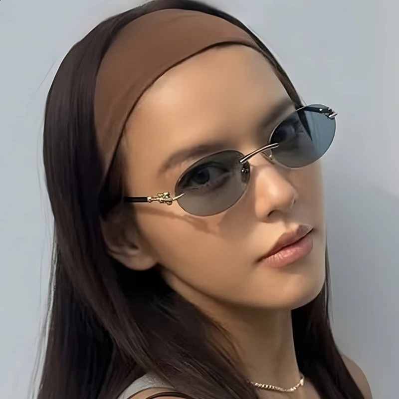 Fashion Oval Rimless Sunglasses for Woman Round Frameless Sun Glasses Shades Retro High Quality Unisex Stylish Eyewear 260626 - view 3