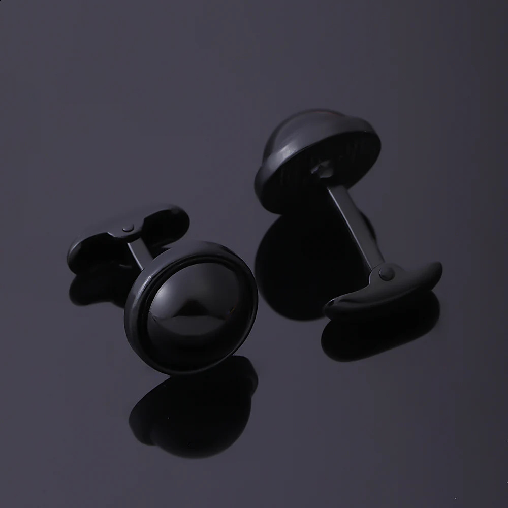 2Pcs/Set Punk Pure Black Round Mens Cufflinks Darkness Hemispherical n Whale Back Closure Cuff Button 260626 - view 5