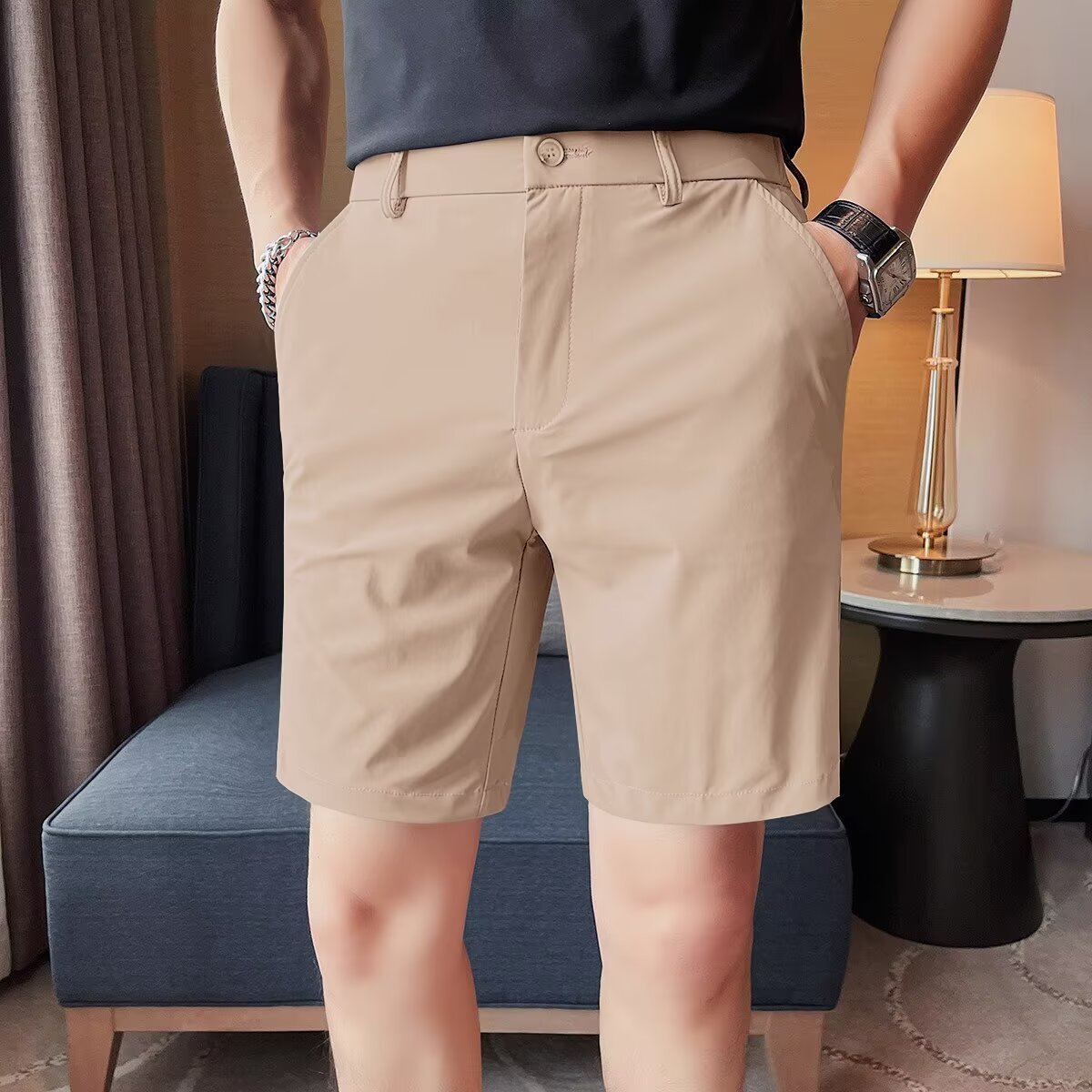 Summer Men's Thin Knee Length Shorts Breathable Quick Dry Stretch Casual Fashion Suit Shorts Plus Size Business Shorts For Men