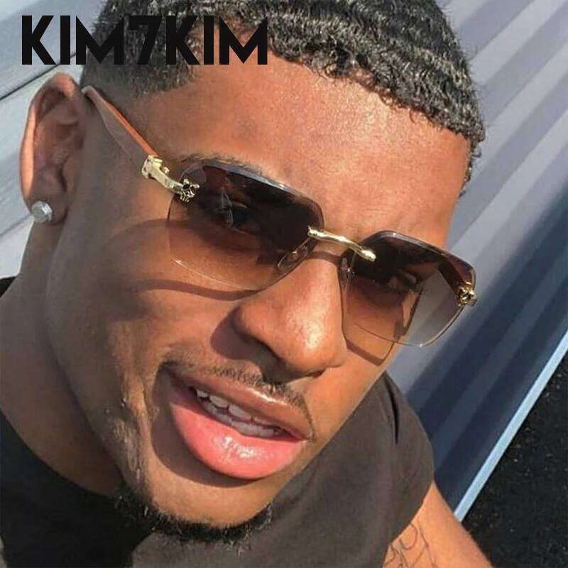 Square Rimless Photochromic Sunglasses Men Vintage Sun Glasses 2026 Luxury Designer Shades Male Cut Lenses Frameless Eyewear 26Y0626