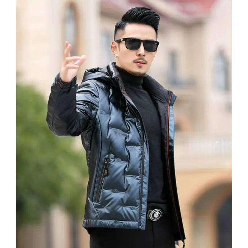 Hooded Down Jacket Men's Winter New Style Trendy for Middle-aged Young People Shiny No-wash Thick Warm and Casual Coat J260626 - view 3