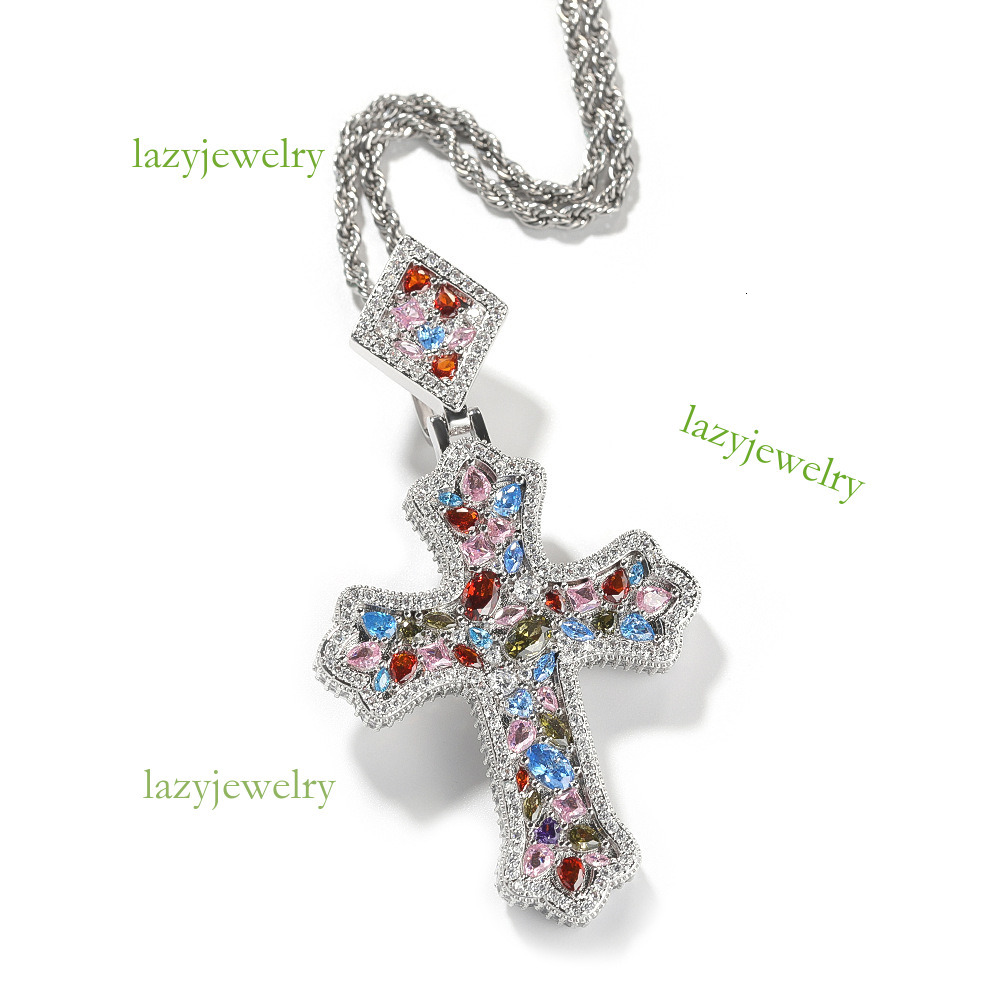 Retro color moisancite cross pendant hip hop style full diamond design diamond button all fashion men and women with the same fashion accessories - view 6