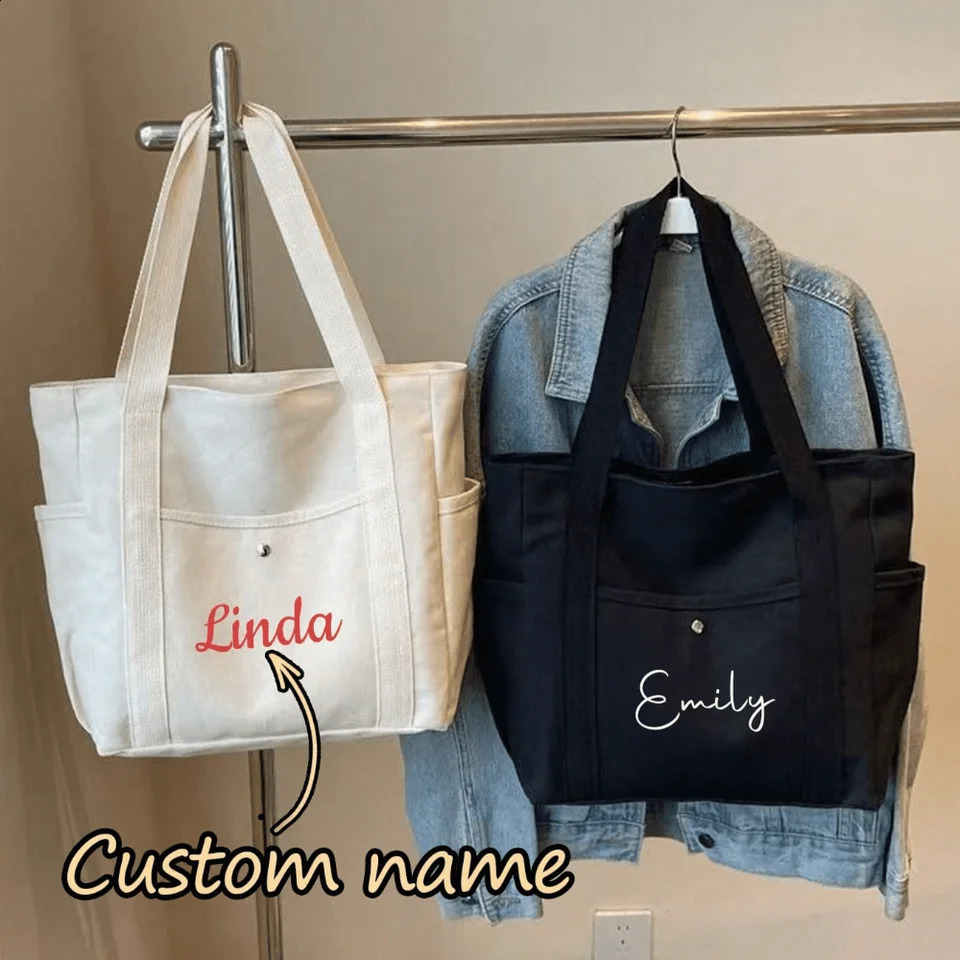 Custom Name Canvas Tote Bag Personalized Spacious Shoulder Bag Versatile Lightweight Large Capacity Bag Goes with Anything 260625
