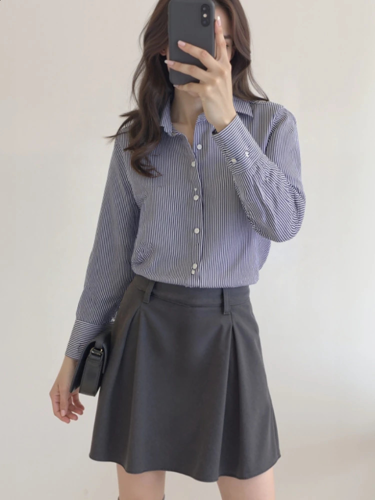 AOSSVIAO 2026 Spring Autumn Classic Striped Woman Blouses Shirt Lady Long Lantern Sleeve Stand Collar Loose Blusas Tops 260626 - view 6
