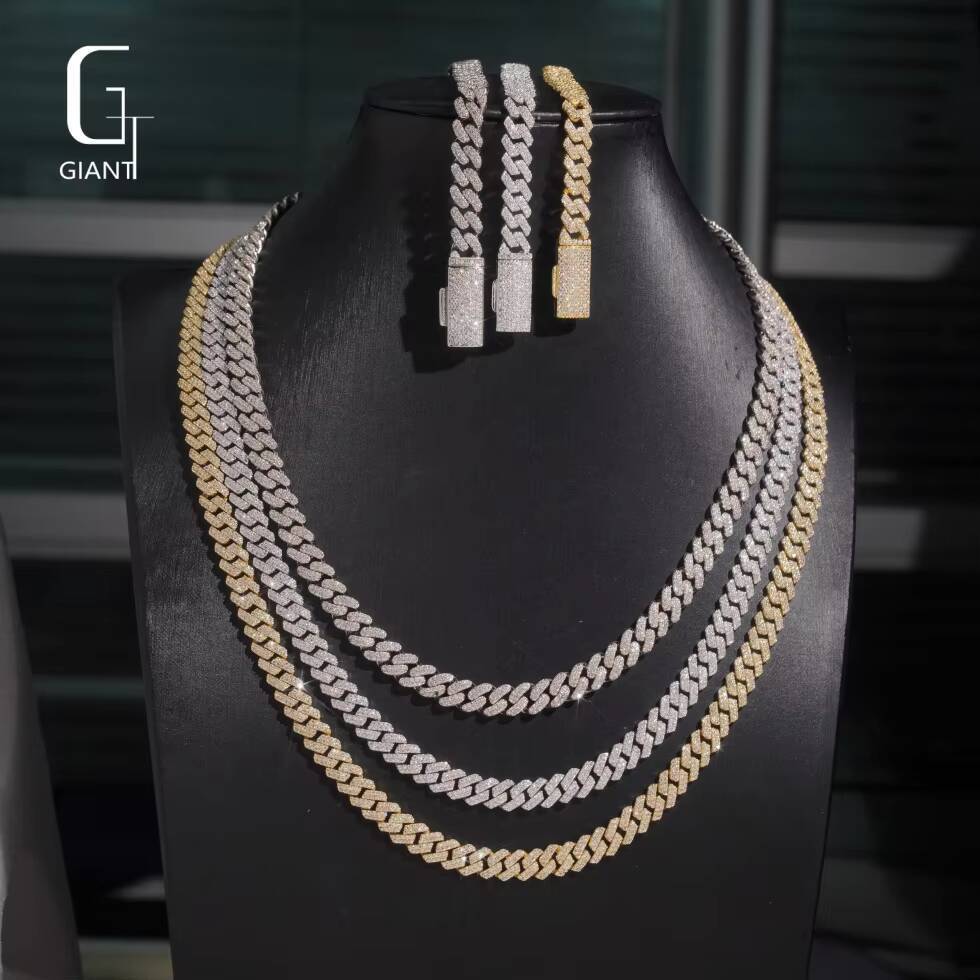 8mm Two Rows Hip Hop VVS Round Brilliant Cut 925 Silver Moissanite Cuban Chain Past Diamond Tester Iced Out Moissanite Necklaces - view 7