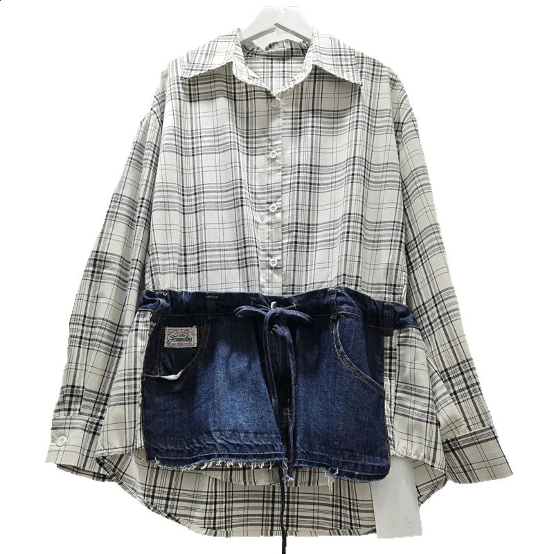 SuperAen Spring 2026 Korean-style ned Denim Patchwork Long-sleeved Shirt Single Breasted Loose Casual Tops 260626 - view 6