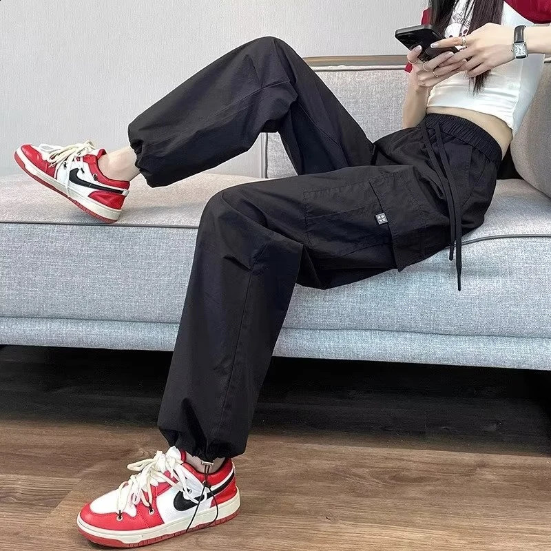 Fashion Women Joggers Pants Casual Female Chic Straight Cargo Elastic High Waist Streetwear Slim Trousers Summer Thin 260625 - view 3