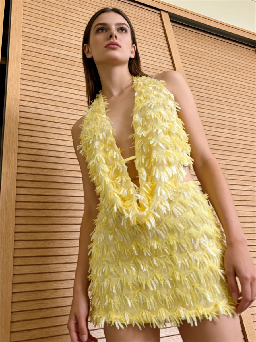 Women Summer Sequin Skirt Sets Sleeveless Low Cut Cami Top with Mini Skirts 2 Piece Set for Party Club Sexy Streetwear 260625 - view 7