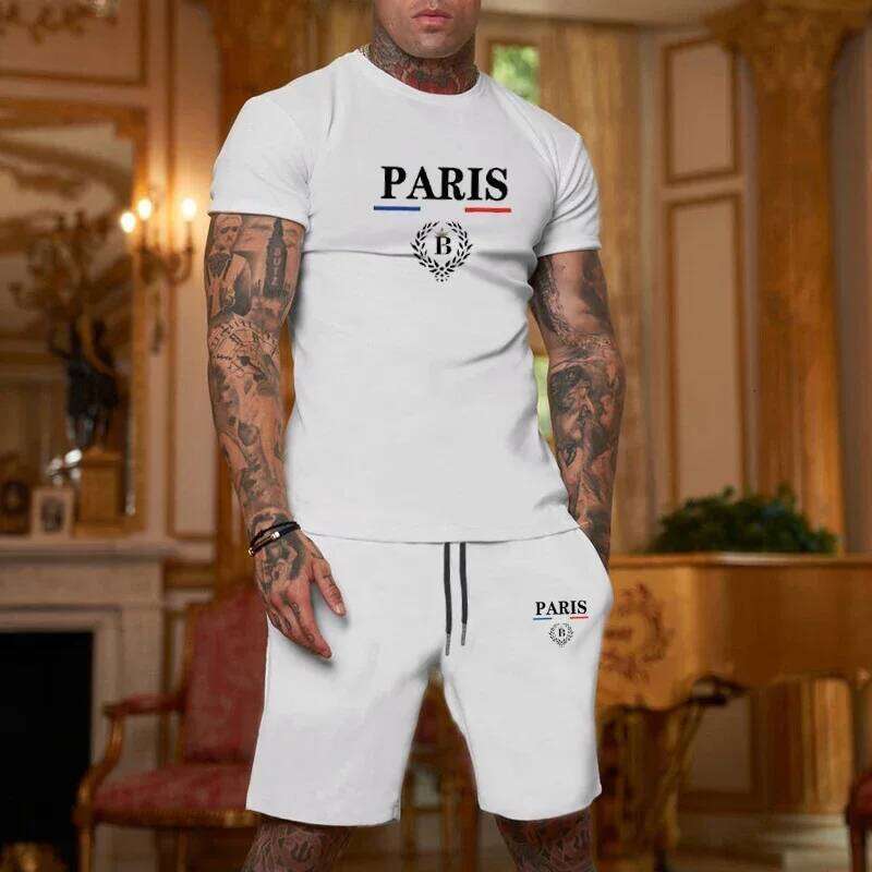 2024 New Summer Short sleeved T-shirt+Split Shorts 2-piece of Sportswear Fashion Jogging Casual Men's Set 26Y0626