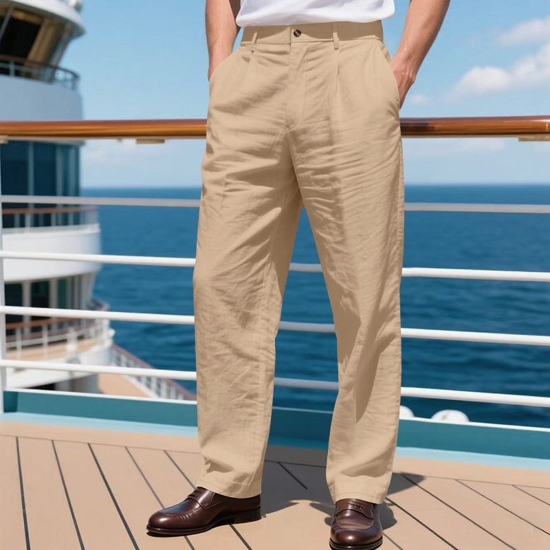 Summer Linens Mens Pants Breathable Soft Lightweight Casual Man StraightLeg Trousers For Beach Vacation Travel Work Wedding y260618