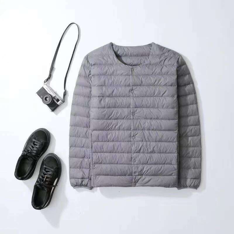 A light and down jacket for men, with collarless warm inner lining, can be worn inside a round-neck thin coat J260626 - view 5
