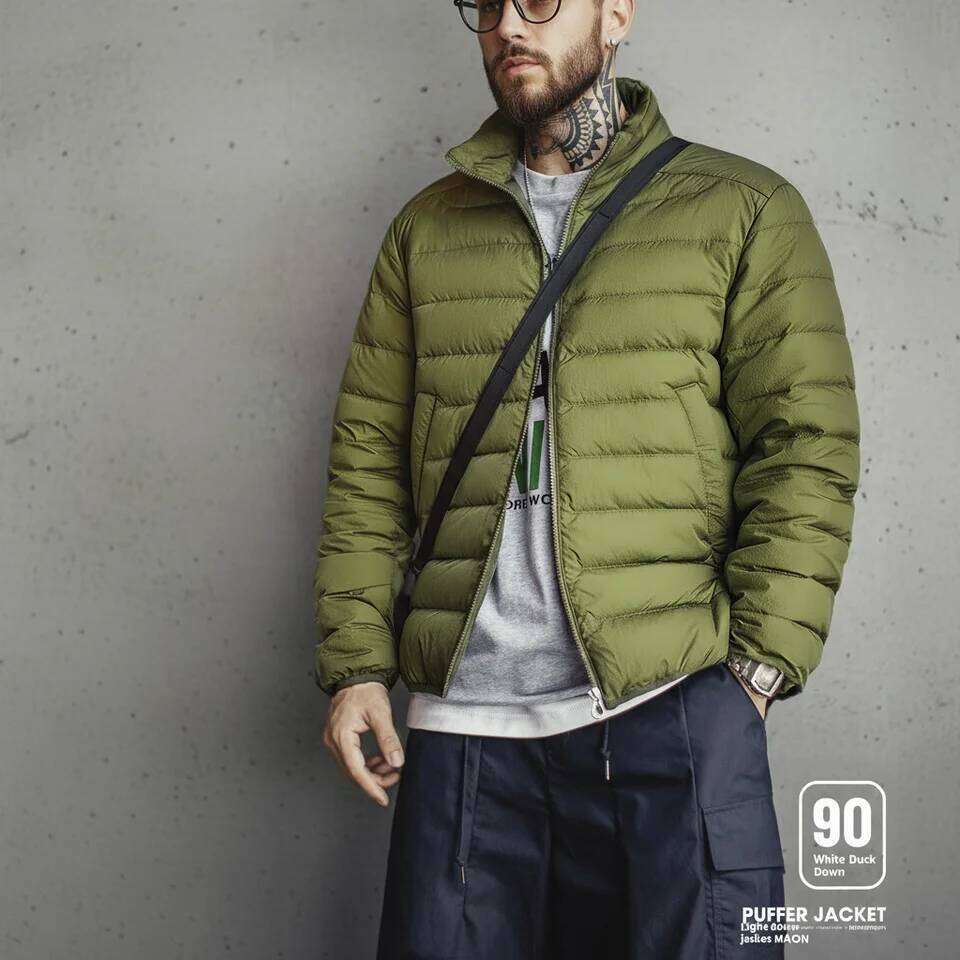 Maden Winter Men's Stand-up Collar Jacket Lightweight Hydrophobic White Duck Down Filling Coat Warm Inner Layer for Fall J260626 - view 3