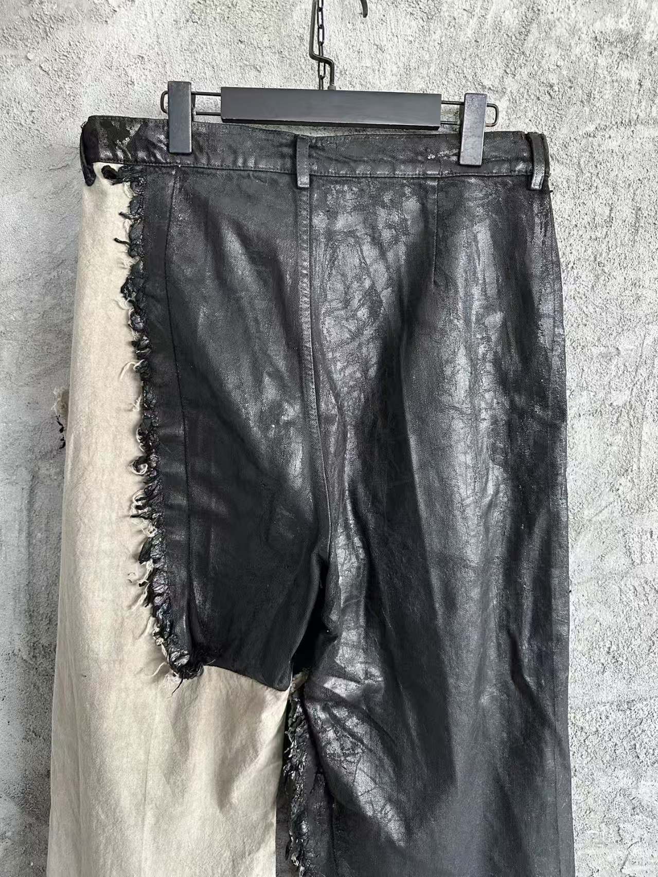 New R waxed surface color-block wide-leg pants pure cotton denim splicing casual pants O color-fast multiple washes personalized pants - view 8