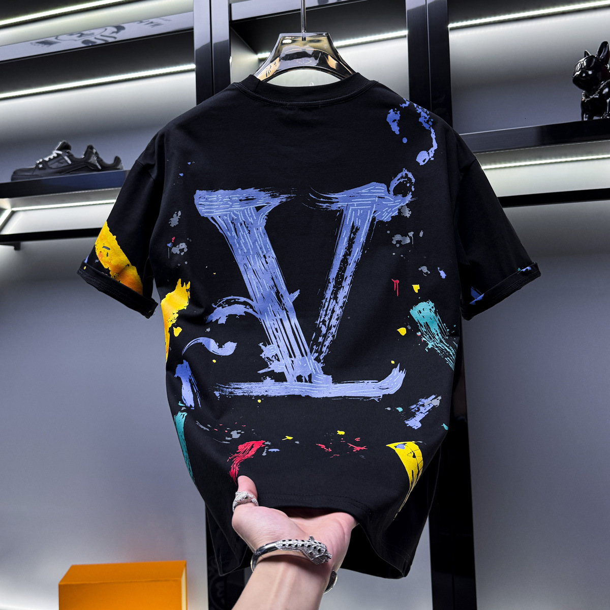 European-Style Men's High-End Graffiti Print Short-Sleeve T-Shirt, New Summer Trendy Loose-Fitting American-Style Half-Sleeve