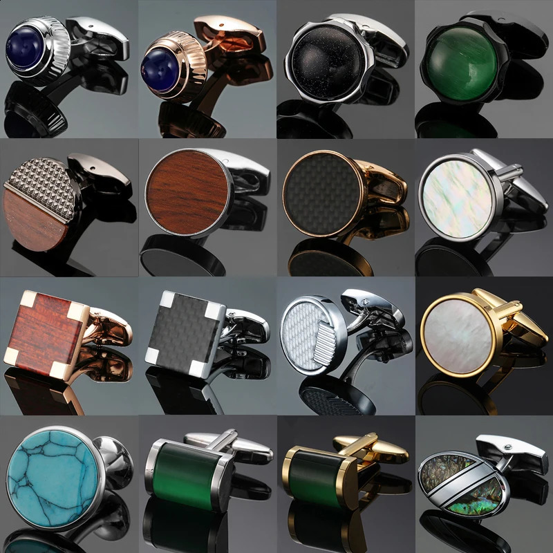 y mens French shirt cufflinks High-end round Shell Cats Eye Stone Redwood cuffs buttons Business suit accessories jewelry 260626
