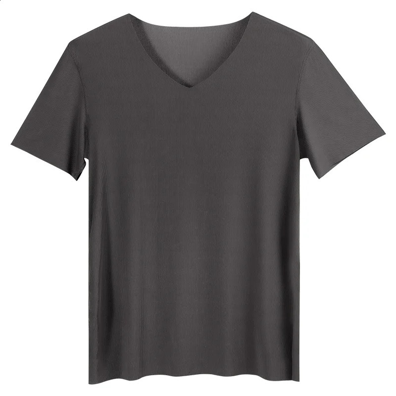 Summer ice silk mens shortsleeved solidcolor Tshirt Vneck sleeveless top base layer shirt fitted underwear 260626 - view 5