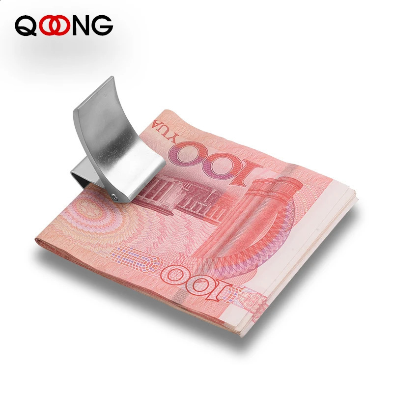 QOONG Custom Lettering Stainless Steel Silver Money Clip Holder Slim Pocket Cash ID Credit Card Metal Clips Wallet QZ40-009 260626 - view 4