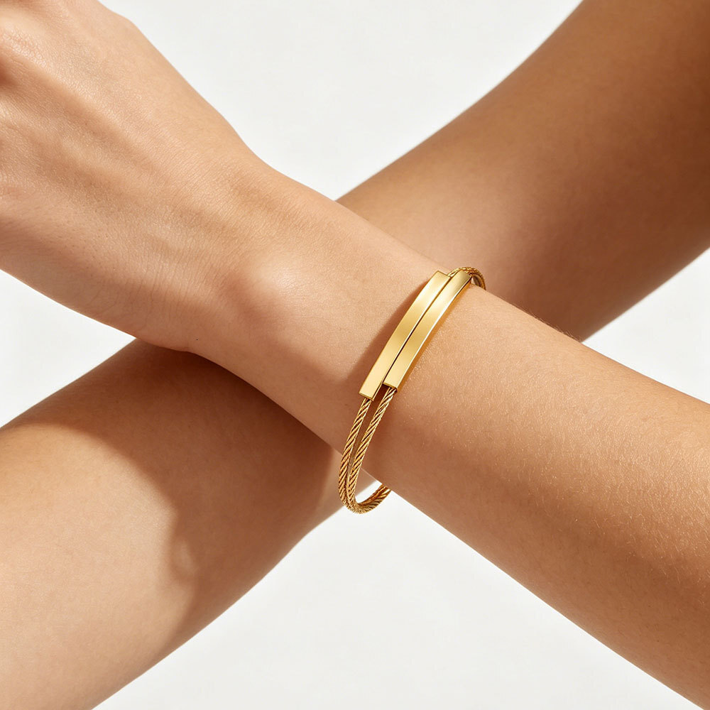 3mm Round Double-layer Cable Stainless Steel Bracelet With Wire Clasp For Women Simple And Versatile Simple Design Bangle Hand Jewelry Bijoux Gifts Wh - view 3