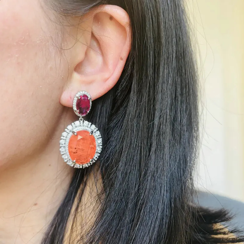 Bilincolor Fashion Cubic Zirconia Orange Oval Drop Earring for Women 260625 - view 7